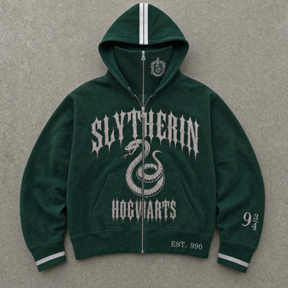 Slytherin House Hoodie with the balaclava zipped