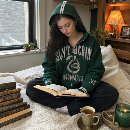 Slytherin House Hoodie worn open like a normal hoodie