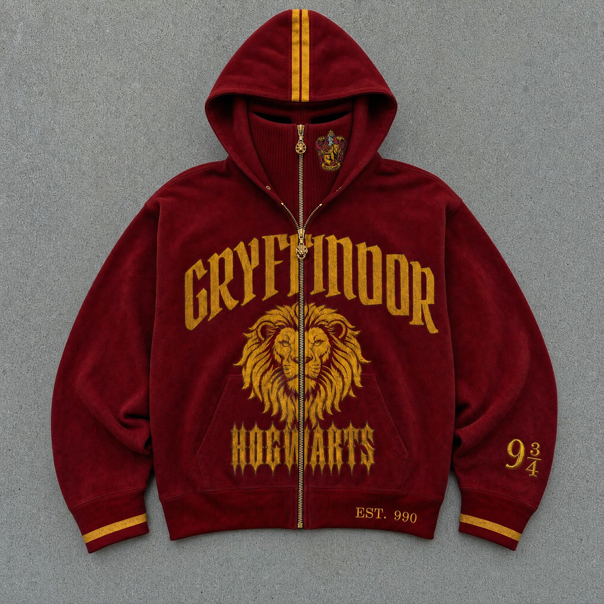 Gryffindor House Hoodie with the balaclava zipped