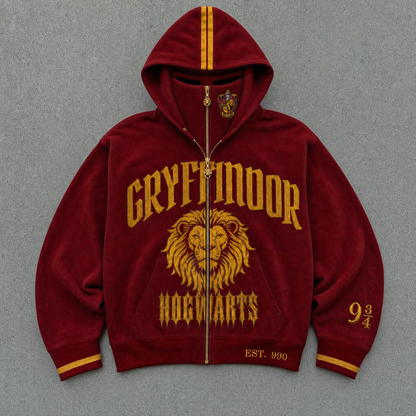Gryffindor House Hoodie with the balaclava zipped