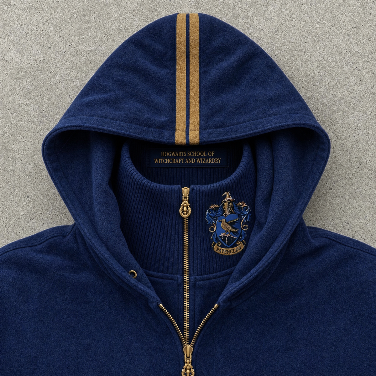 Ravenclaw House Hoodie hood and crest detail